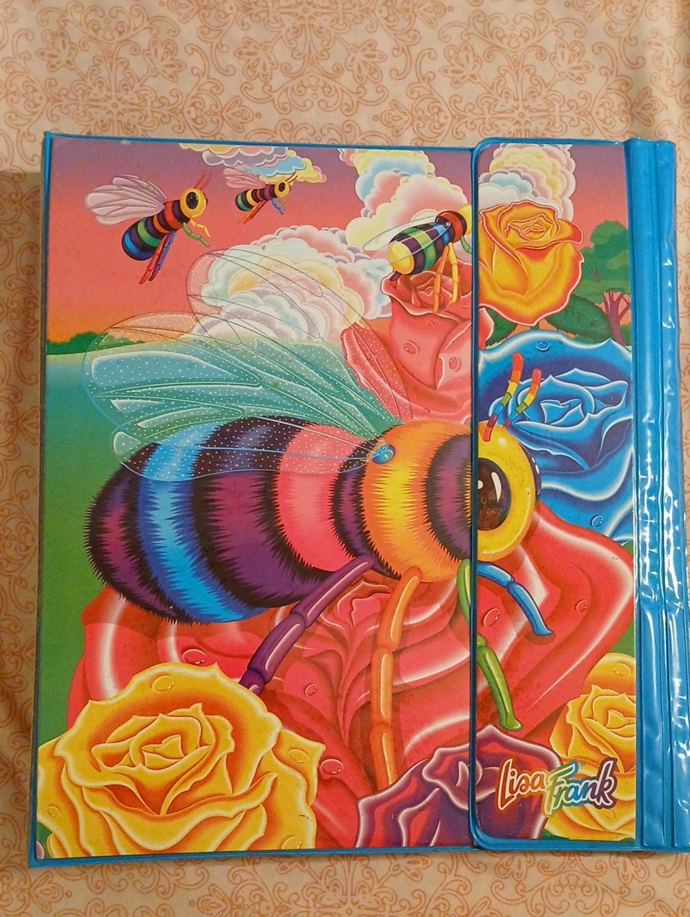 Lisa Frank Rainbow Bee Binder - Neon Pink Blue Yellow Green Missing A Magnet??